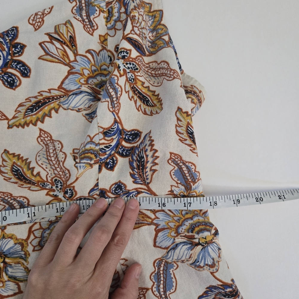 Linen XL Floral yellow blue spring summer skater feminine cottage midi dress - Picture 5 of 7